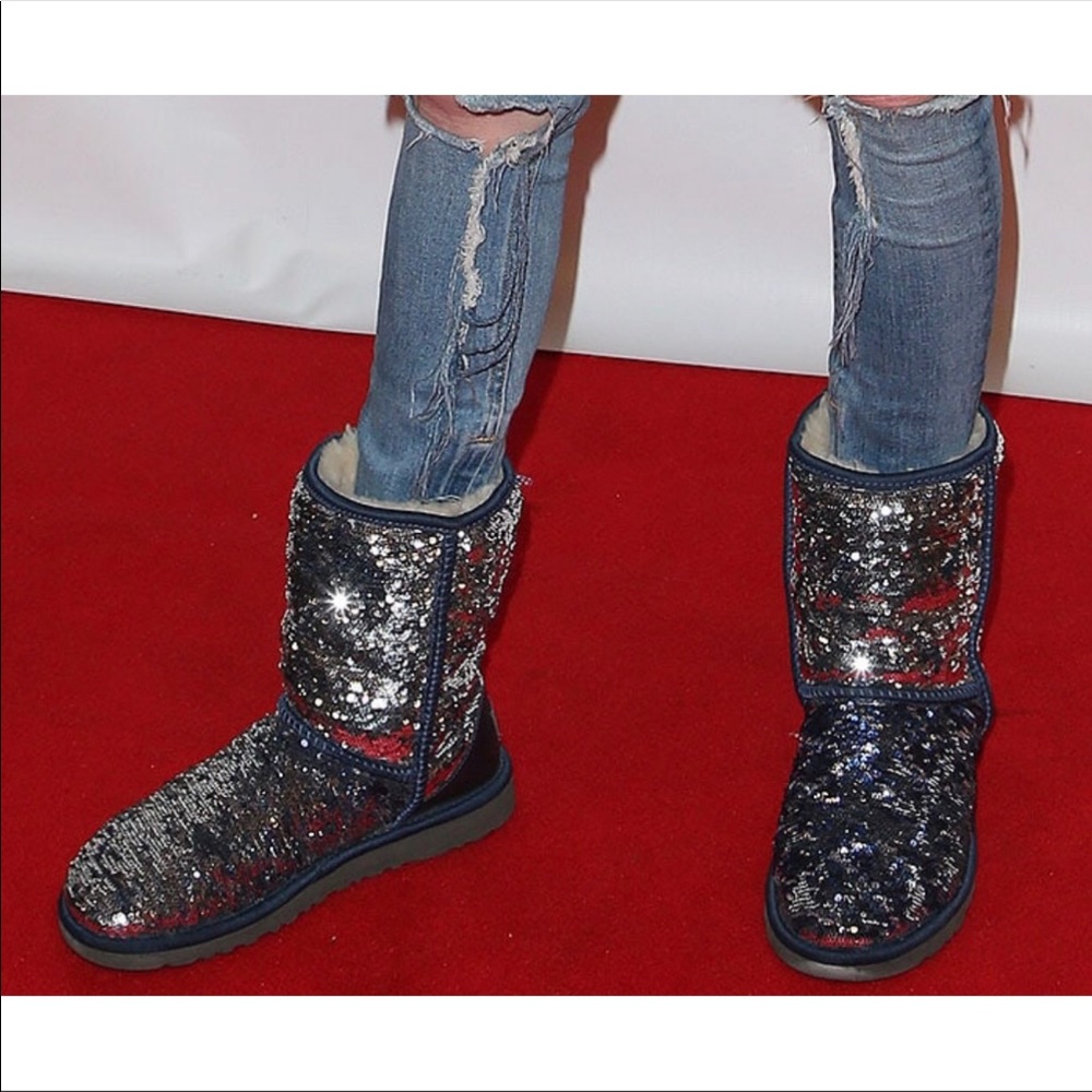 UGG Classic Short Sequin Boot Navy/Silver RARE
